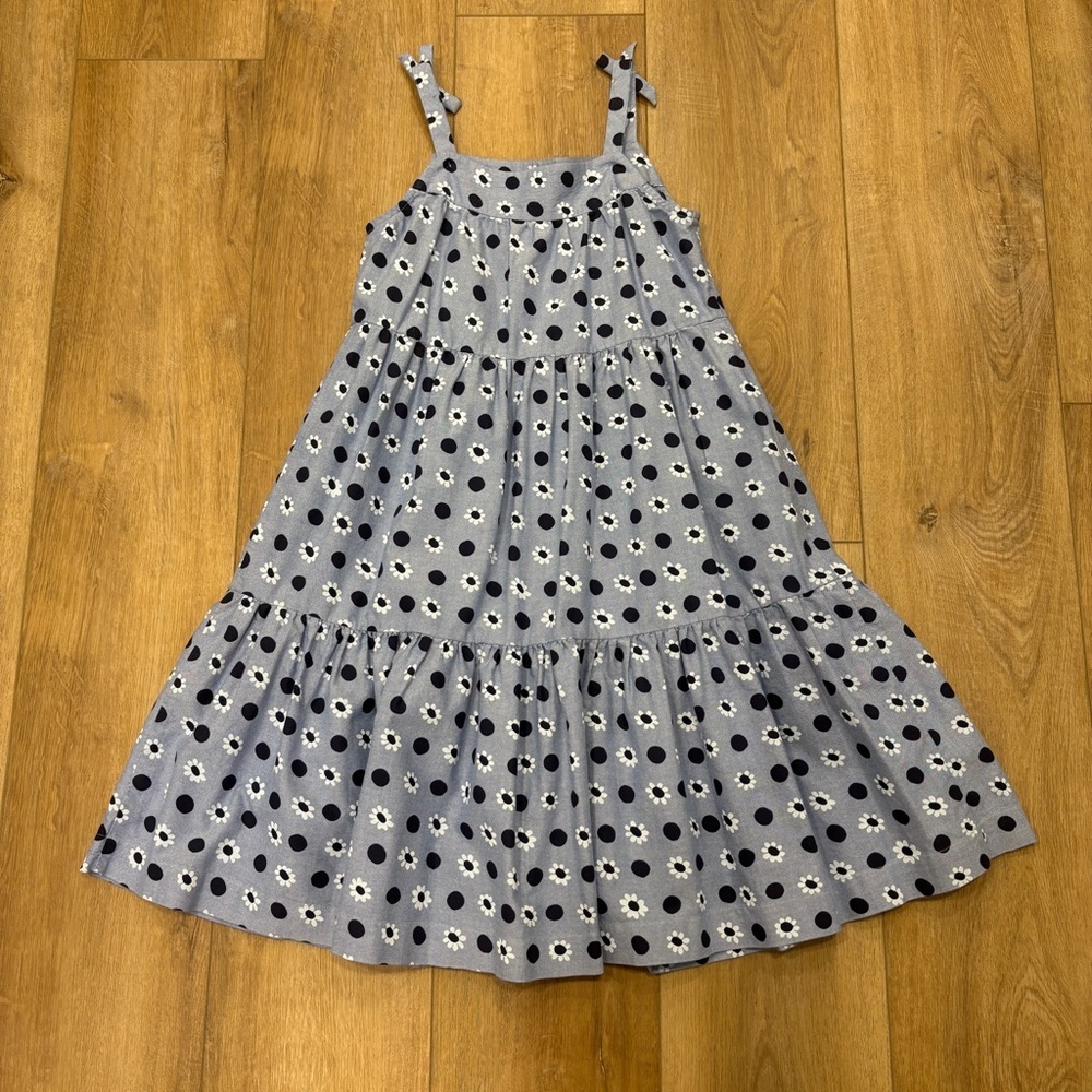 🌟HANNA ANDERSSON🌟 GIRLS CHAMBRAY FLORAL POLKA DOT TIERED SUN DRESS BLUE SZ 10 - Picture 9 of 9